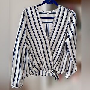 BB Dakota Navy and White Striped Wrap Blouse